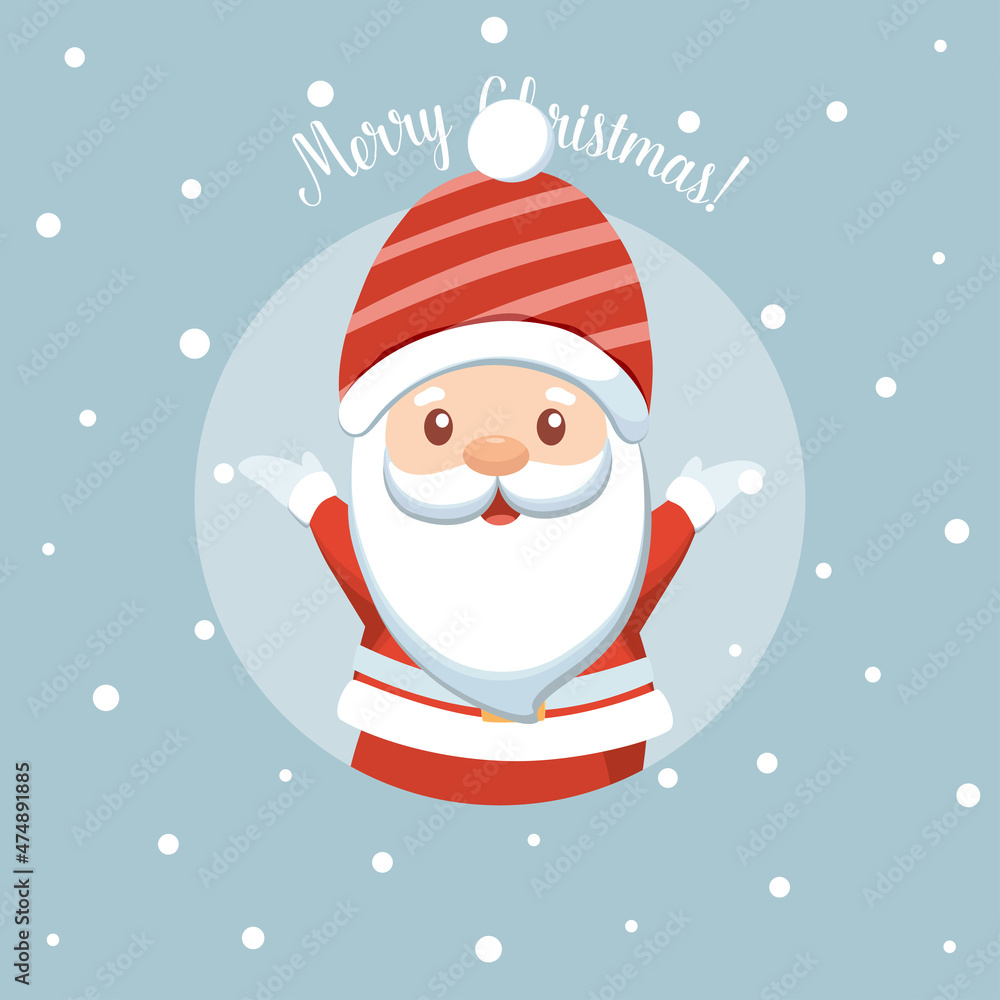 Christmas Greeting Card with Santa Claus. Vector illustration.