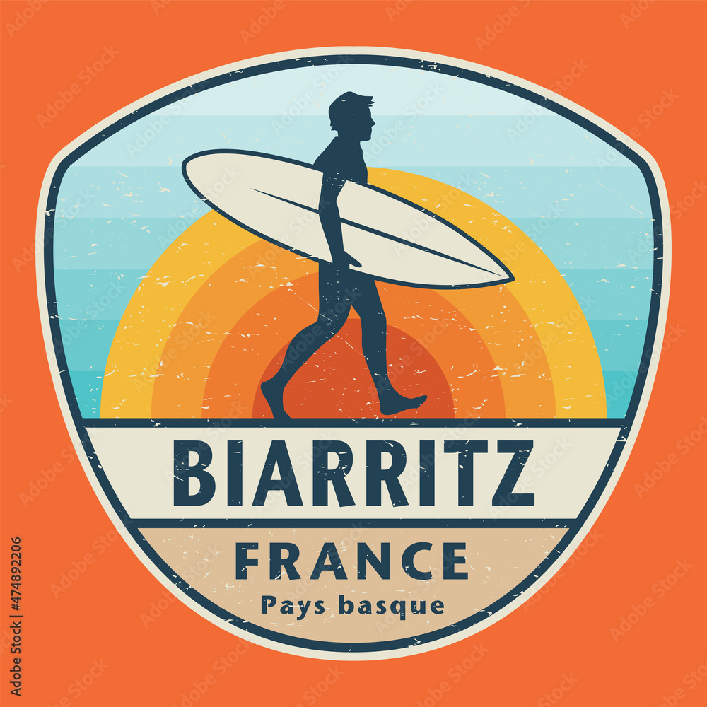 Biarritz, France, Basque Country, abstract stamp or emblem - obrazy, fototapety, plakaty 