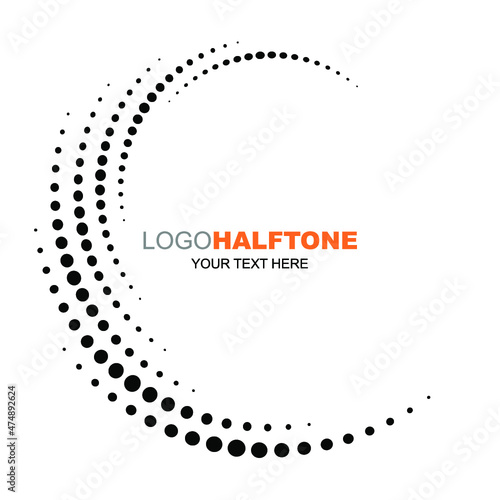 Abstract curve shaped with halftone technic printing, vector illustration and design.