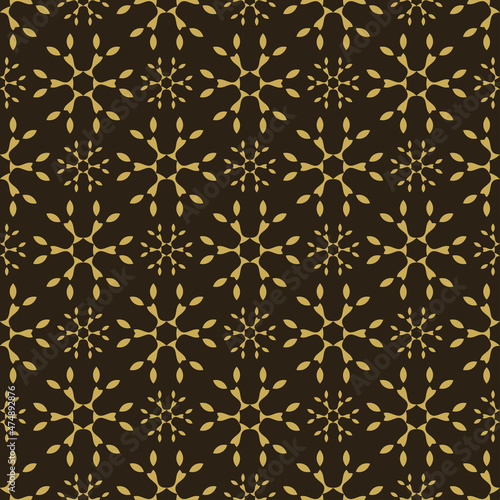 Abstract background pattern with golden snowflakes on black background. Fabric texture swatch, seamless wallpaper. Vector illustration
