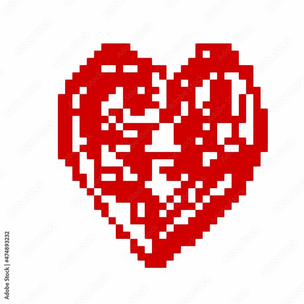 Naklejka premium pixel art of red heart on white background
