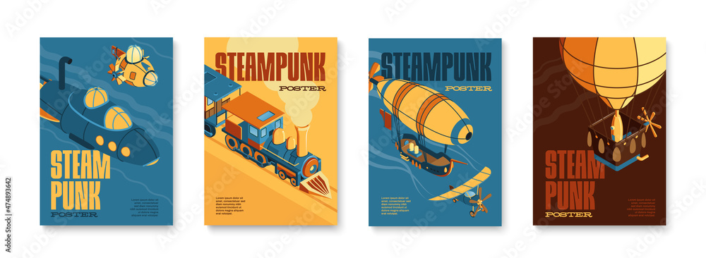 Steampunk Vertical Posters Set