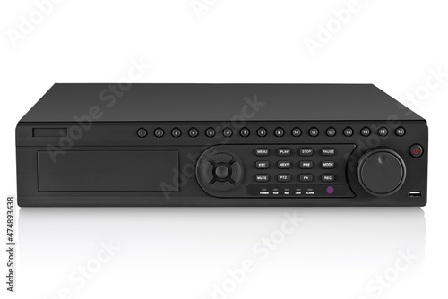 front view of simple black digital video recorder, isolated