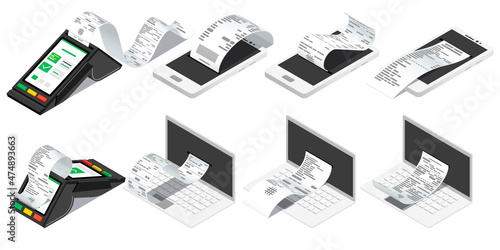 Receipt Isometric Icon Set