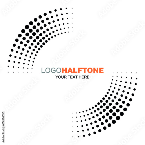 Abstract curve shaped with halftone technic printing, vector illustration and design.