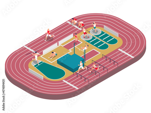 Running Athletes Stadium Composition