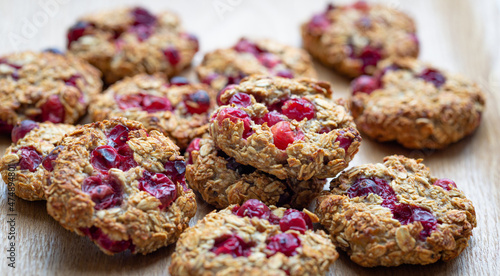 Oatmeal cookies with banana and cranberries. Snack. A dietary option for sweets. Vegan