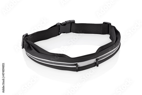 Black simple running waist pack, isolated 