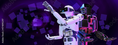 Robot community metaverse for VR avatar reality game virtual reality of people blockchain connect technology investment, business lifestyle