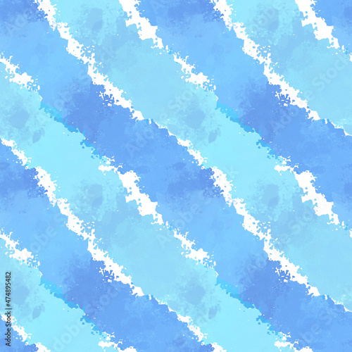 Seamless white background with blue watercolor strokes.
