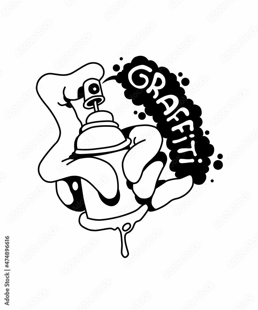 hand with spray paint.graphic design in graffiti style.sketch in linear