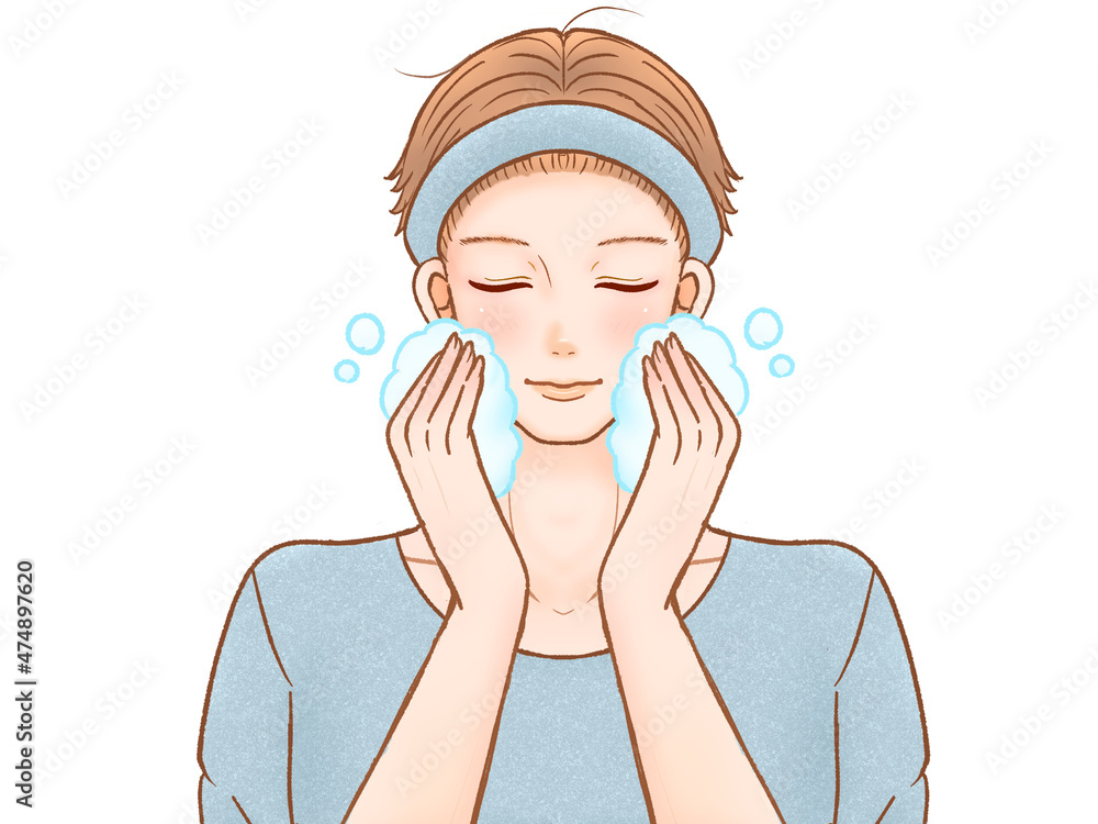 洗顔する大人の男性のイラスト素材