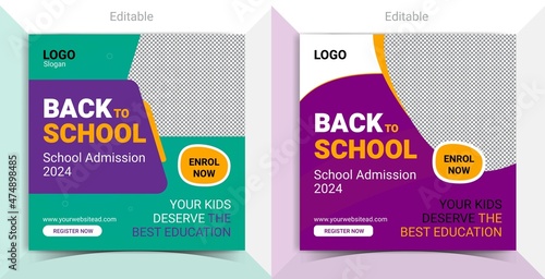 School admission Instagram Post editable template design, Suitable for kids educational banners and social media post promotion and Marketing agency| College admission back to school square