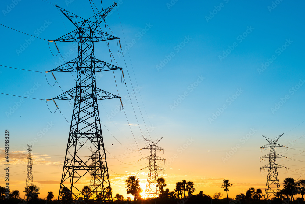 Power lines at sunrise in Asuncion, Paraguay Power lines at sunrise in Asuncion, Paraguay