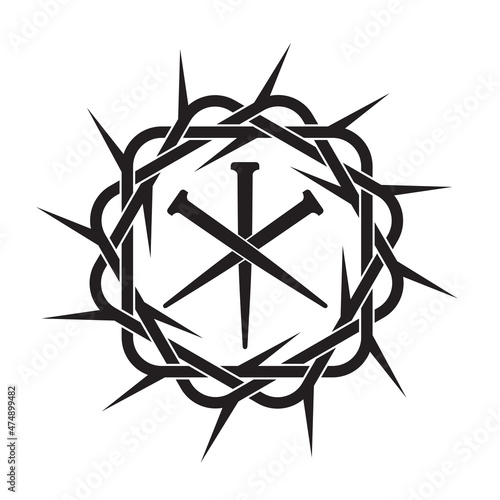 image of jesus nails with thorn crown isolated on white background Fototapet