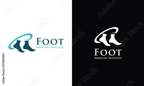 Foot and care icon logo template, Foot and ankle healthcare. on a black and white background.