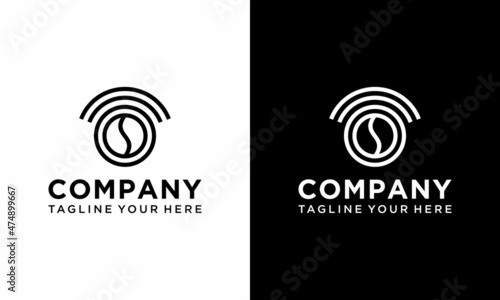 Coffee internet logo with cup and wifi signal. Negative space style for minimalistic business brand. suitable for cafe and coworking space business. on a black and white background.