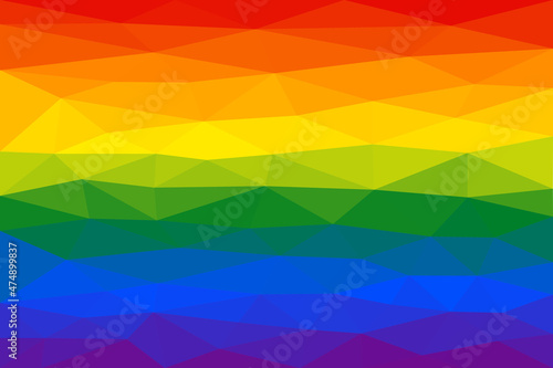 Low poly Striped rainbow background. Gay pride flag. Gay flag. LGBT and LGBTI community symbol. Abstract polygonal geometric triangles pattern. Gay rainbow colors.
