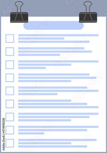 Checklist, daily plan flat vector illustration. To do list, questionnaire form, survey, report on sheet of paper. Check sheet, scheduling timetable, planning schedule, time management concept