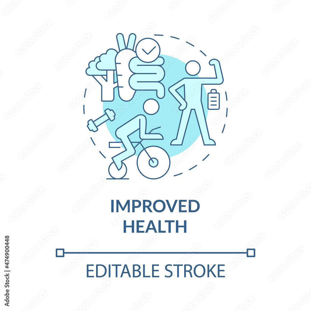 Improved health turquoise concept icon. Balanced lifestyle for wellness abstract idea thin line illustration. Isolated outline drawing. Editable stroke. Roboto-Medium, Myriad Pro-Bold fonts used Improved health turquoise concept icon. Balanced lifestyle for wellness abstract idea thin line illustration. Isolated outline drawing. Editable stroke. Roboto-Medium, Myriad Pro-Bold fonts used