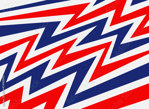 Abstract zigzag background with blue, red, and white color theme