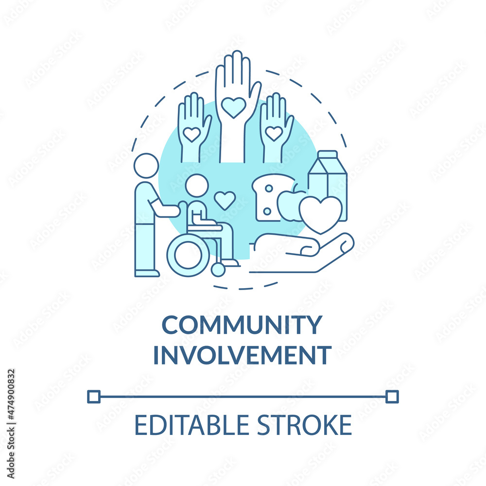 Community involvement turquoise concept icon. Build trustful relationship abstract idea thin line illustration. Isolated outline drawing. Editable stroke. Roboto-Medium, Myriad Pro-Bold fonts used Community involvement turquoise concept icon. Build trustful relationship abstract idea thin line illustration. Isolated outline drawing. Editable stroke. Roboto-Medium, Myriad Pro-Bold fonts used
