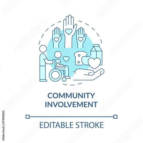 Community involvement turquoise concept icon. Build trustful relationship abstract idea thin line illustration. Isolated outline drawing. Editable stroke. Roboto-Medium, Myriad Pro-Bold fonts used