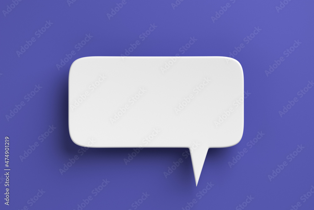 Empty white speech bubble on a Very Peri color background. 3D rendering Empty white speech bubble on a Very Peri color background. 3D rendering