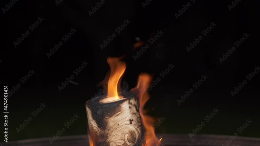 burn roll of toilet paper. Burnt toilet paper. Campfire in forest