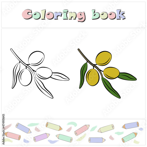 Cartoon olive. Coloring book. Simple education game for kids. Vector illustration, eps
