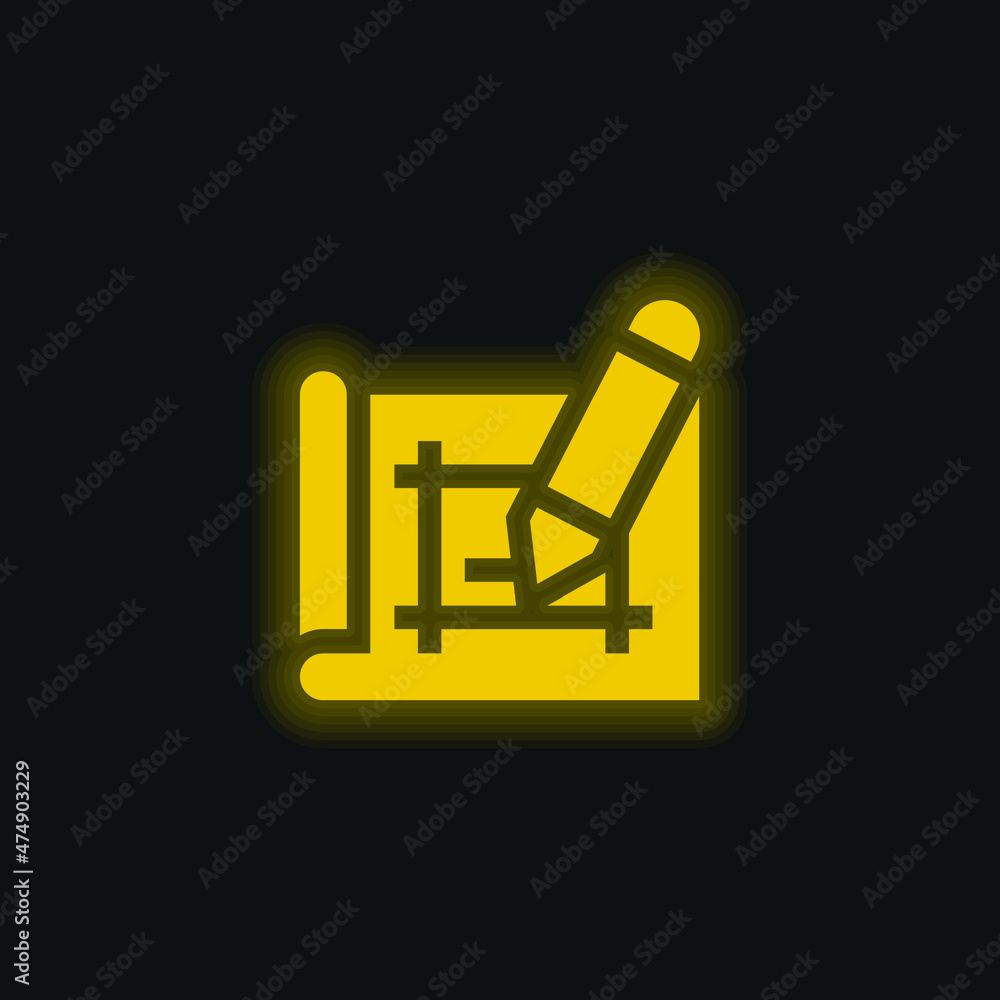 Architecture yellow glowing neon icon Architecture yellow glowing neon icon