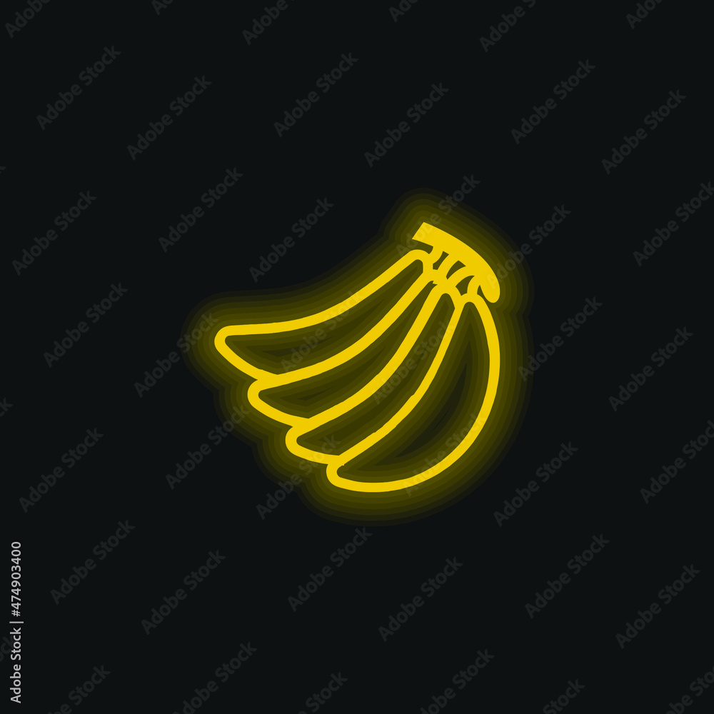 Obraz premium Banana Of Four Pieces Outline yellow glowing neon icon