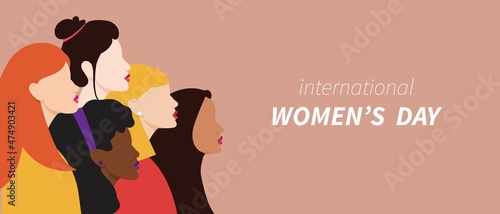 Happy Women s Day card with five women. 8 march
