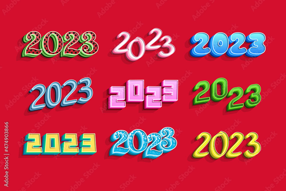 Calendar date 2023 template set 3d style, colorful on red background
