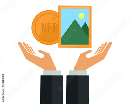 non fungible token. sell your art or painting as unique digital asset, NFT concept. editable vector,graphic.
