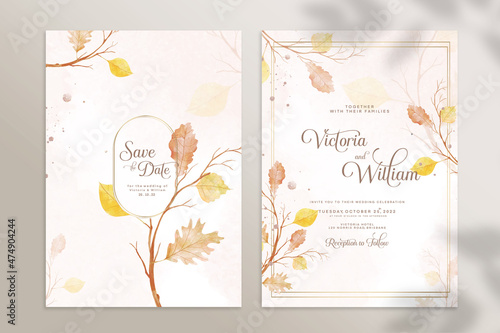 Double Sided Floral Wedding Invitation Template with Orange flower