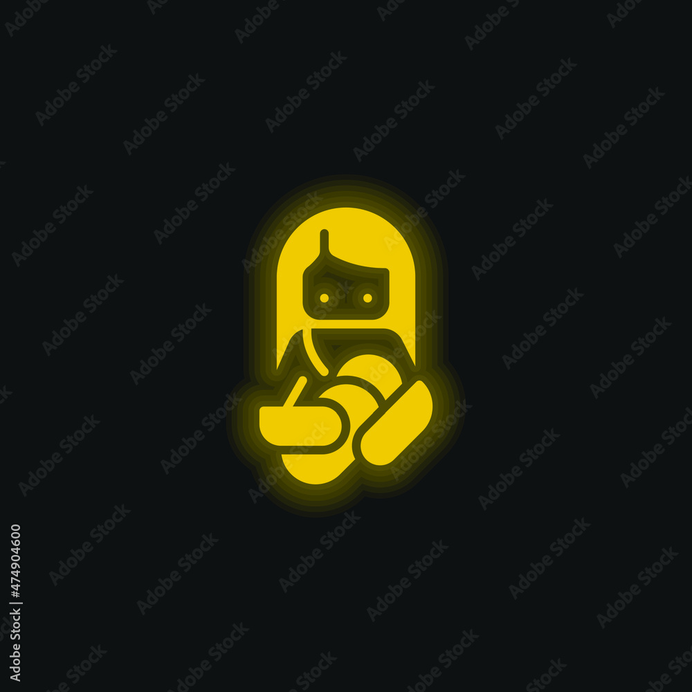 Fototapeta premium Breastfeeding yellow glowing neon icon
