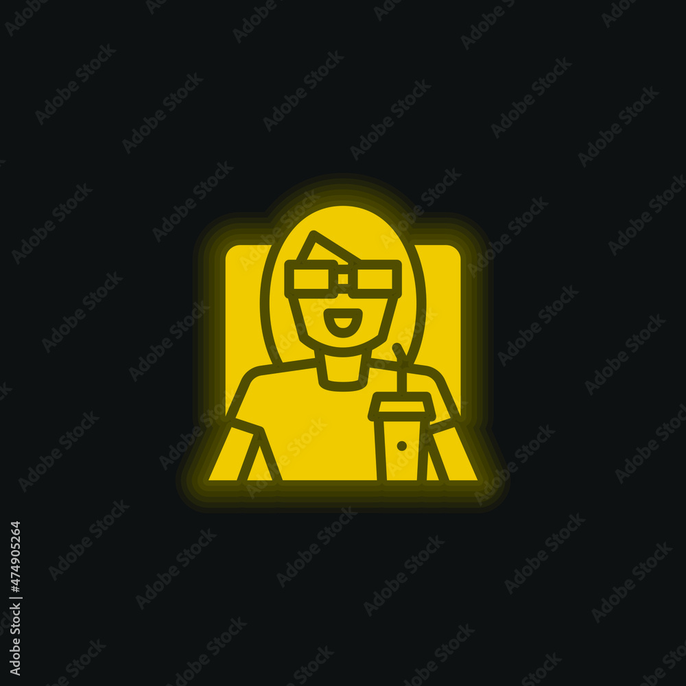 3d Movie yellow glowing neon icon 3d Movie yellow glowing neon icon