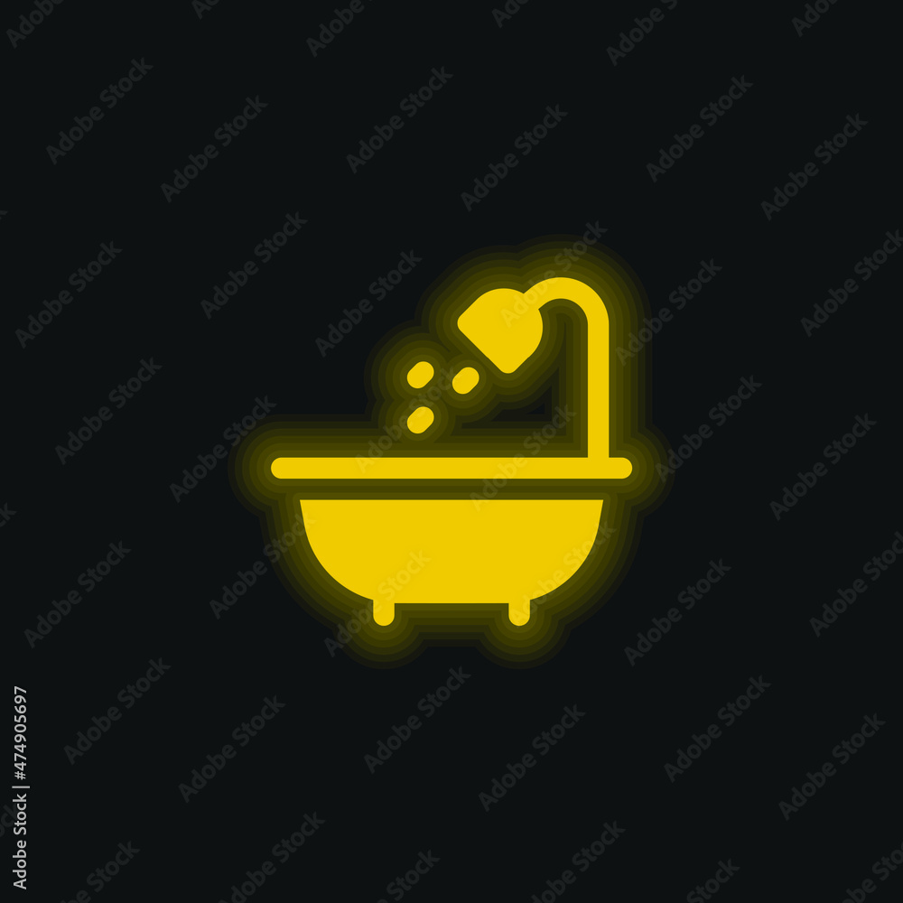 Bath yellow glowing neon icon Bath yellow glowing neon icon