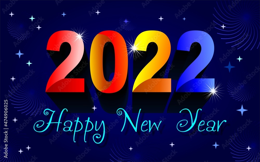 Happy new 2022 year Colorful text with light effects