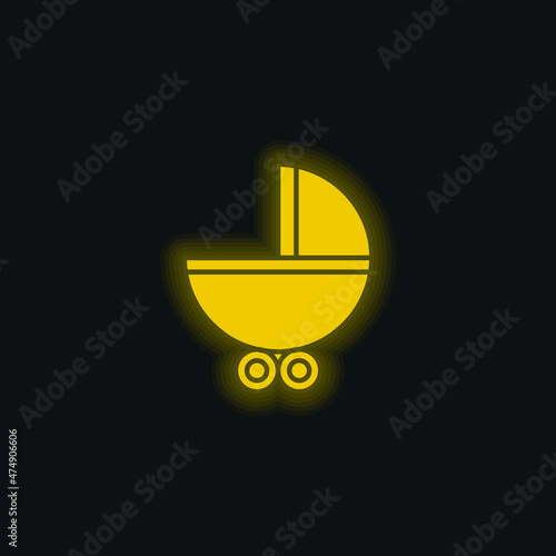 Baby Carriage With Wheels yellow glowing neon icon