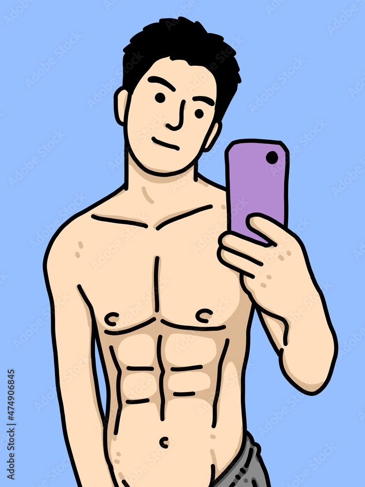 Fototapeta premium cute man cartoon on blue background