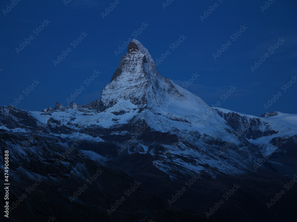Matterhorn in the blue hour seen from Fluhalp.