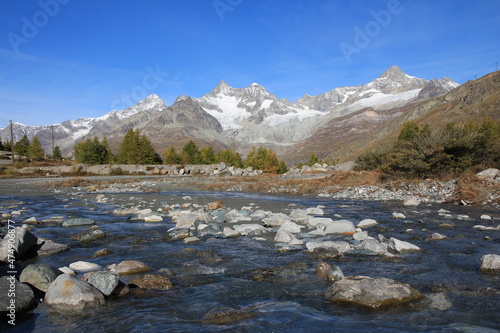 Creek and high mountains in Zermatt.