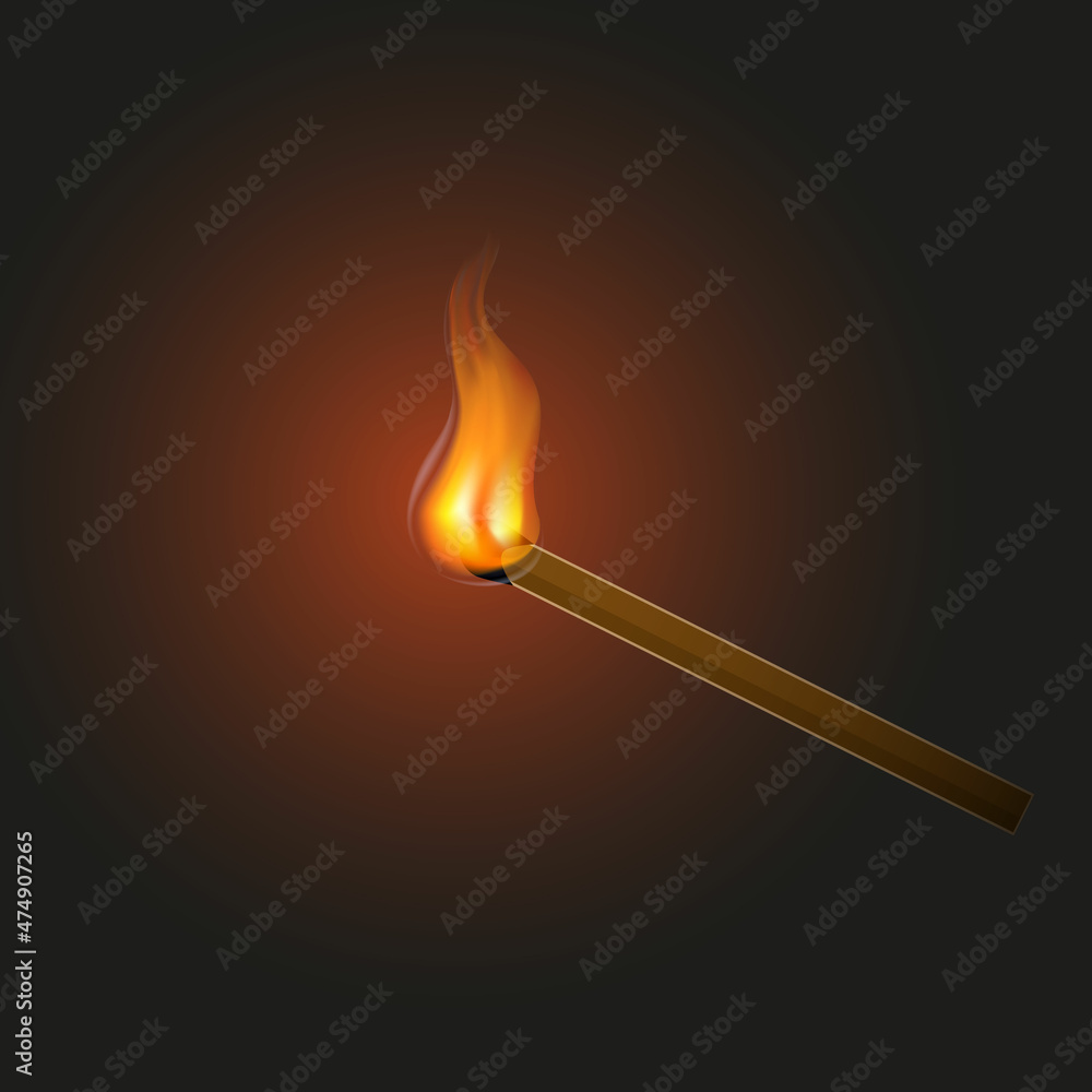 Burning match with fire. Realistic 3d. Abstract realistic vector illustration Burning match with fire. Realistic 3d. Abstract realistic vector illustration