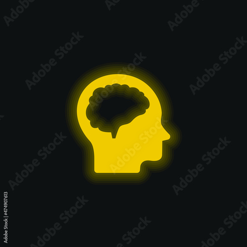 Brain And Head yellow glowing neon icon