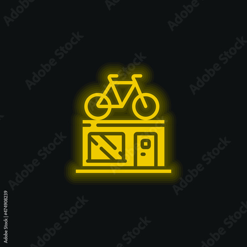 Bike Shop yellow glowing neon icon