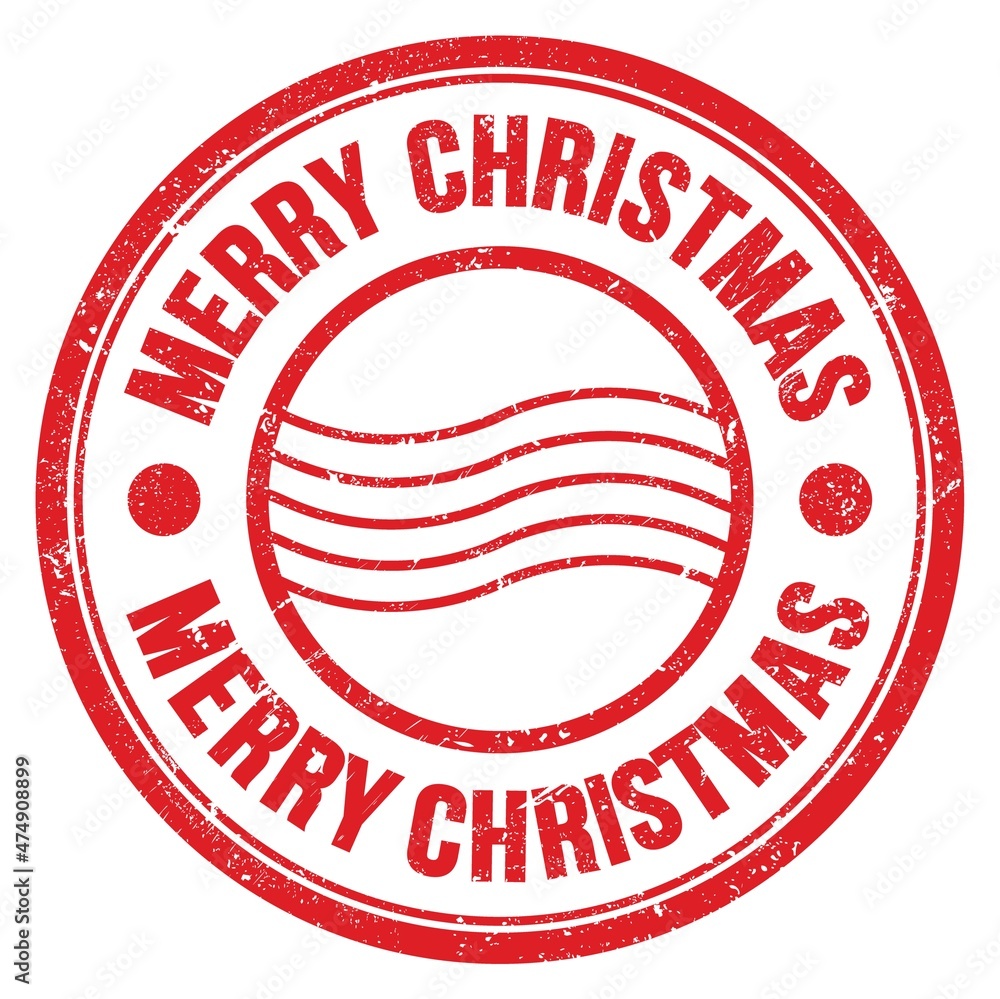 MERRY CHRISTMAS text written on red round postal stamp sign MERRY CHRISTMAS text written on red round postal stamp sign