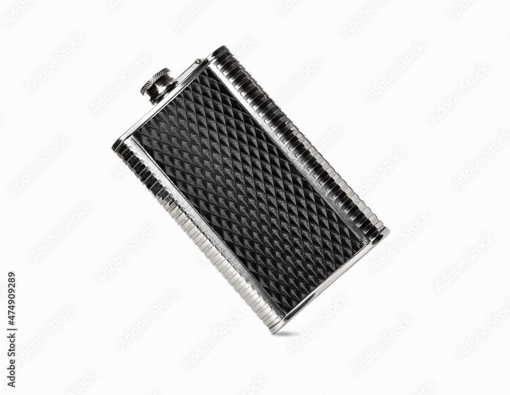 Black flask isolated on white background. Liquid container.