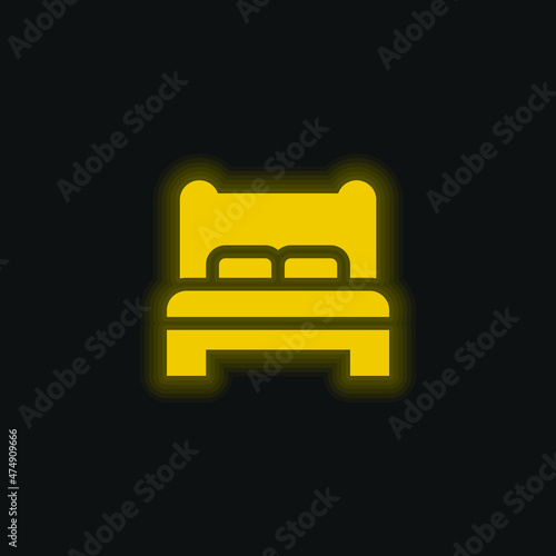 Bed yellow glowing neon icon